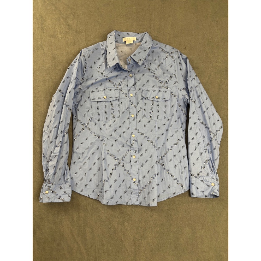 LIFE Womens Blue Floral Western Snap Front Long Sleeve Shirt Size L